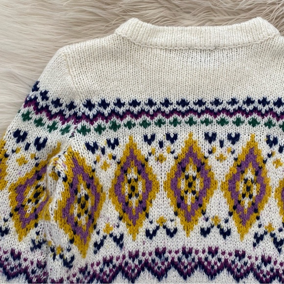 Talbots Cream Purple Fair Isle Wool Mockneck Sweater Petite - Picture 9 of 10